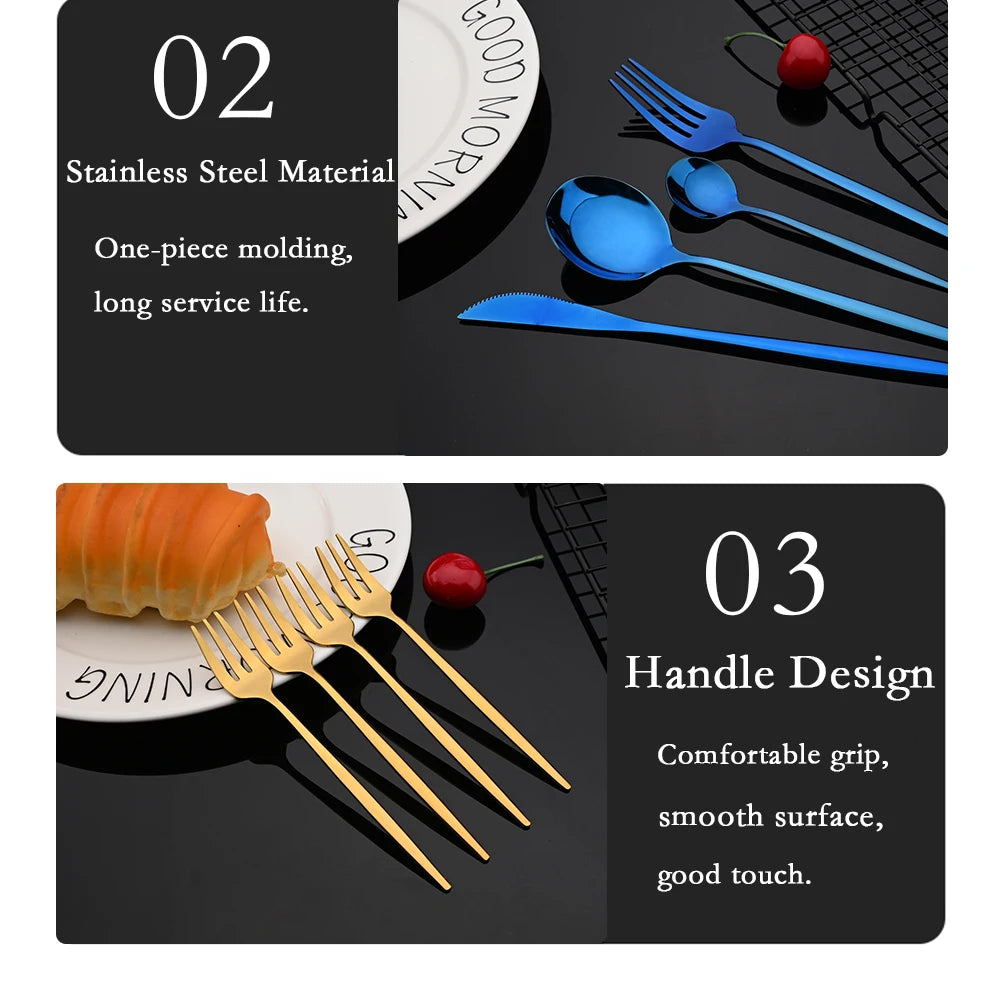30Pcs/Set Stainless Steel Multi Colored Dinnerware Set - SHINE