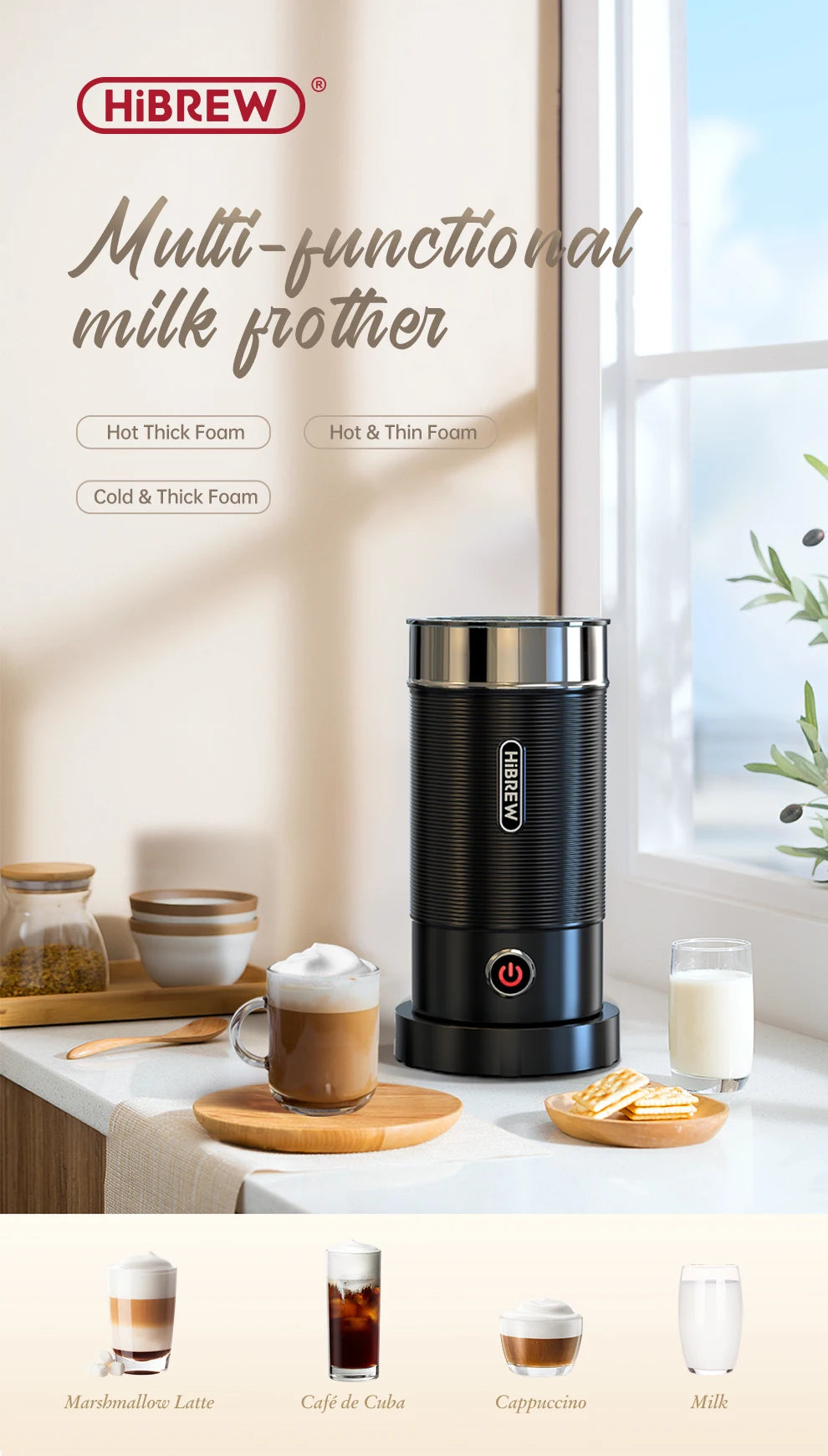 Milk Frother Frothing Foamer - B & W
