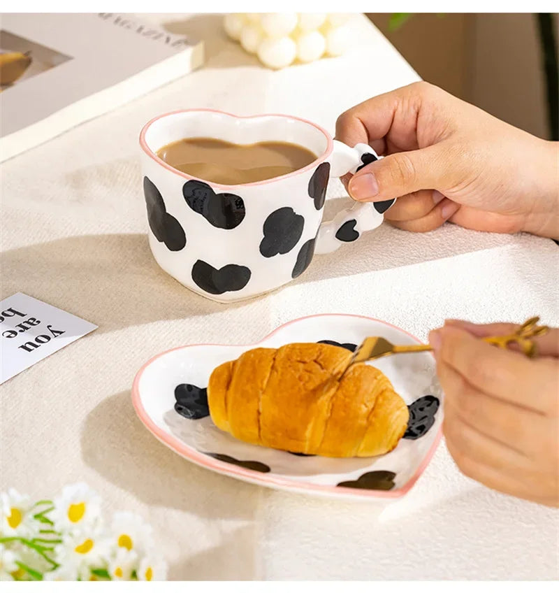 Heart Shape Coffee cup with Saucer Hand Painted - ROMANTIC