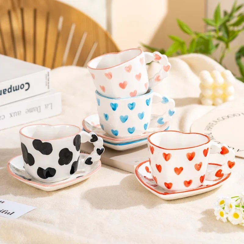 Heart Shape Coffee cup with Saucer Hand Painted - ROMANTIC