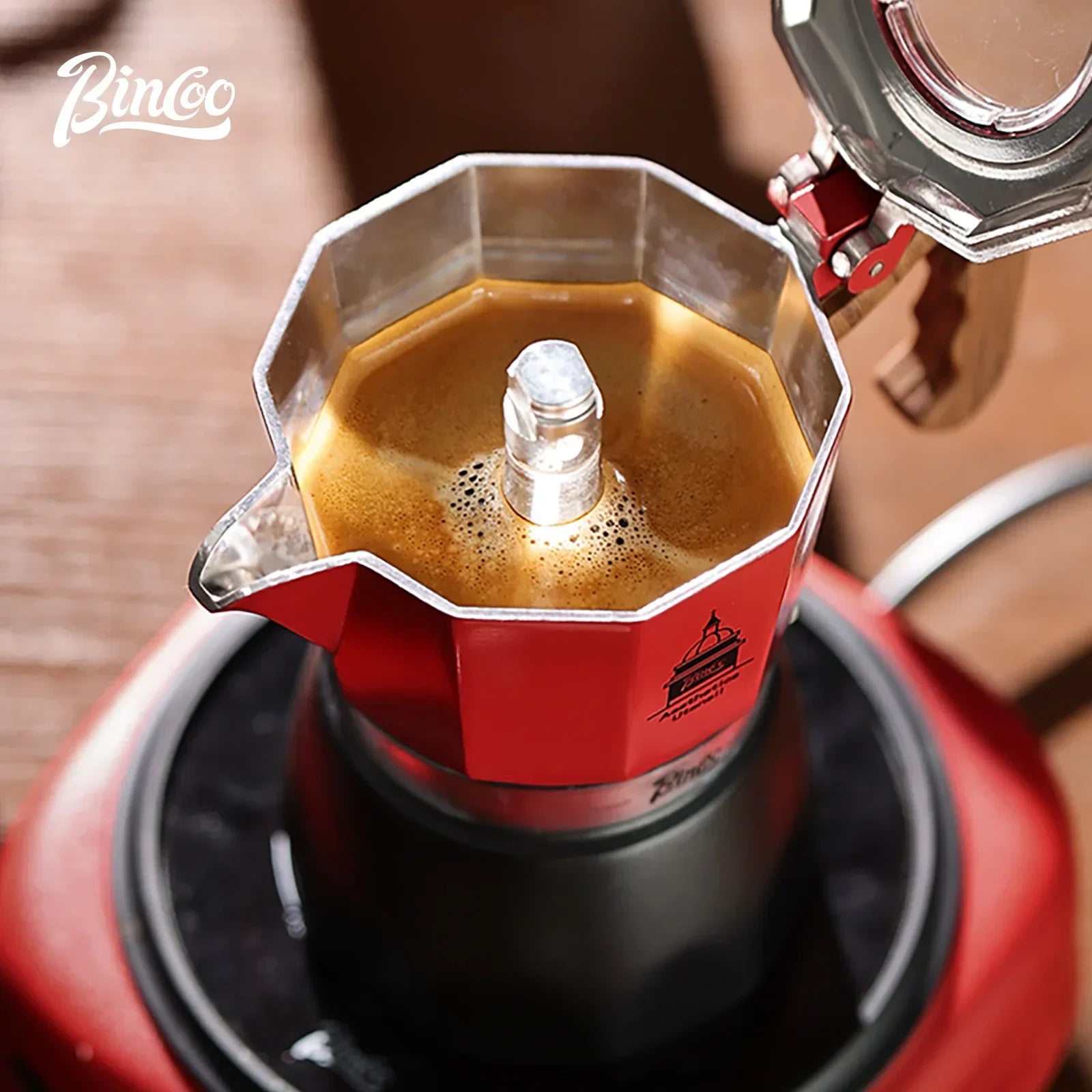 Electric Coffee Moka Pot - BLACK AND RED