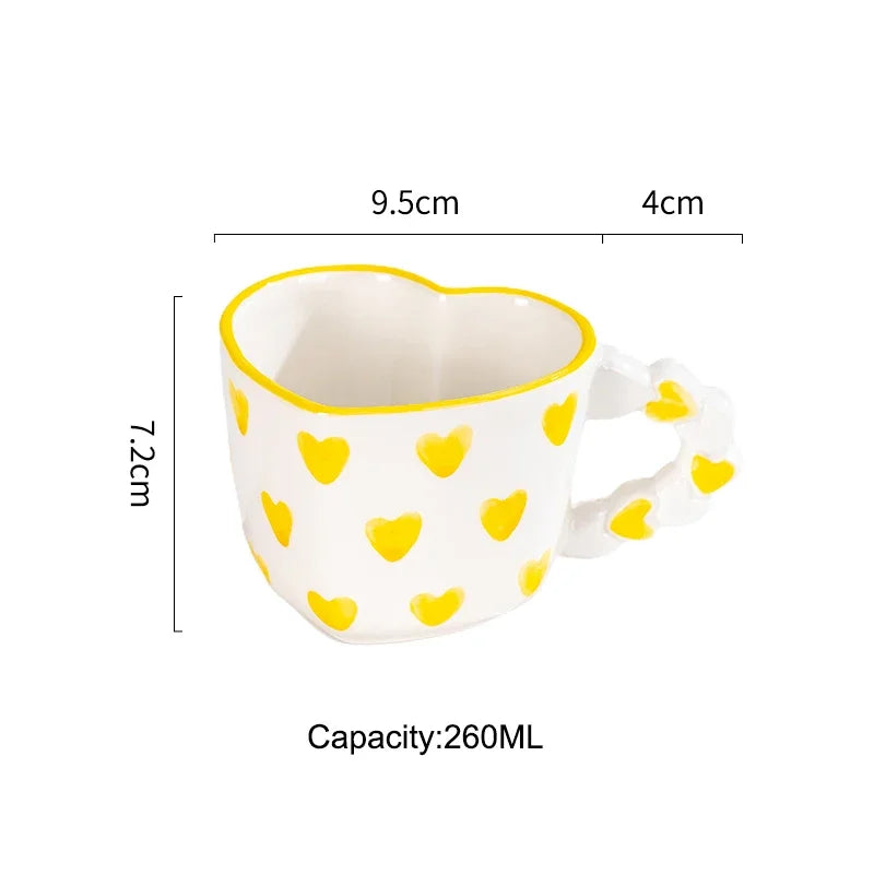 Heart Shape Coffee cup with Saucer Hand Painted - ROMANTIC
