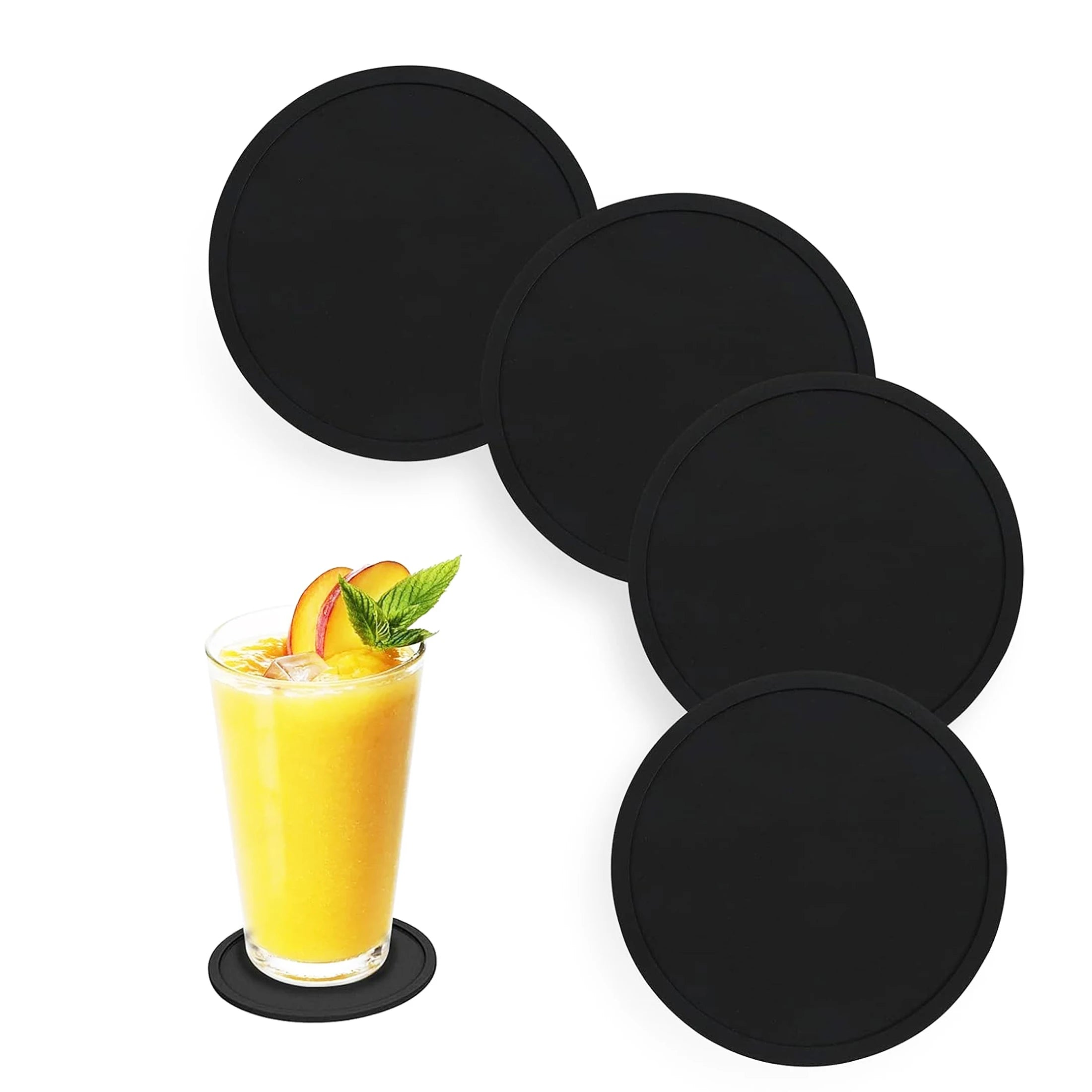 Non Slip Silicone Drink Coasters 4PCS - BLACK