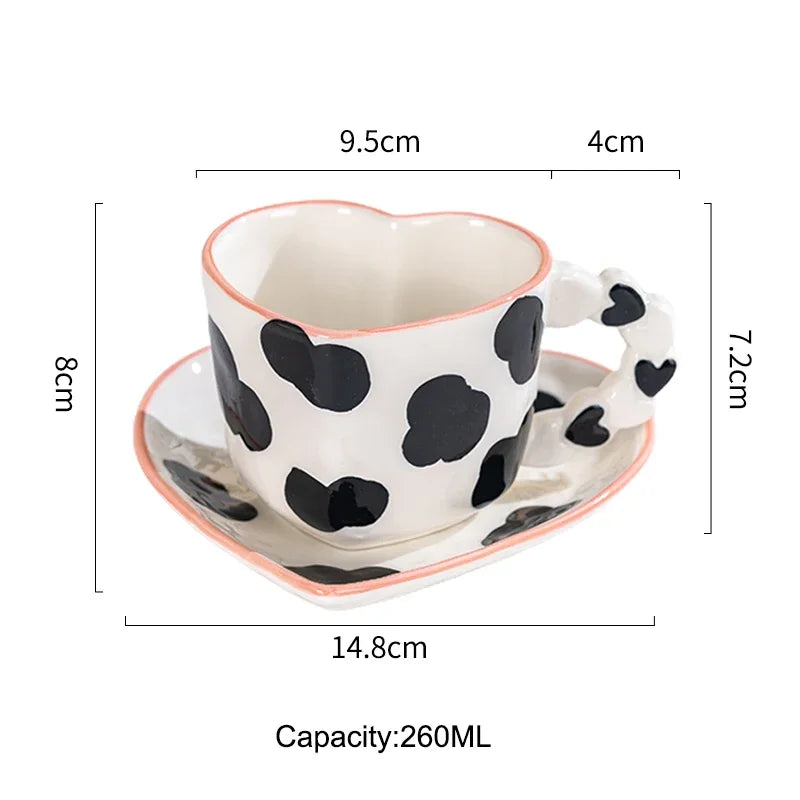 Heart Shape Coffee cup with Saucer Hand Painted - ROMANTIC