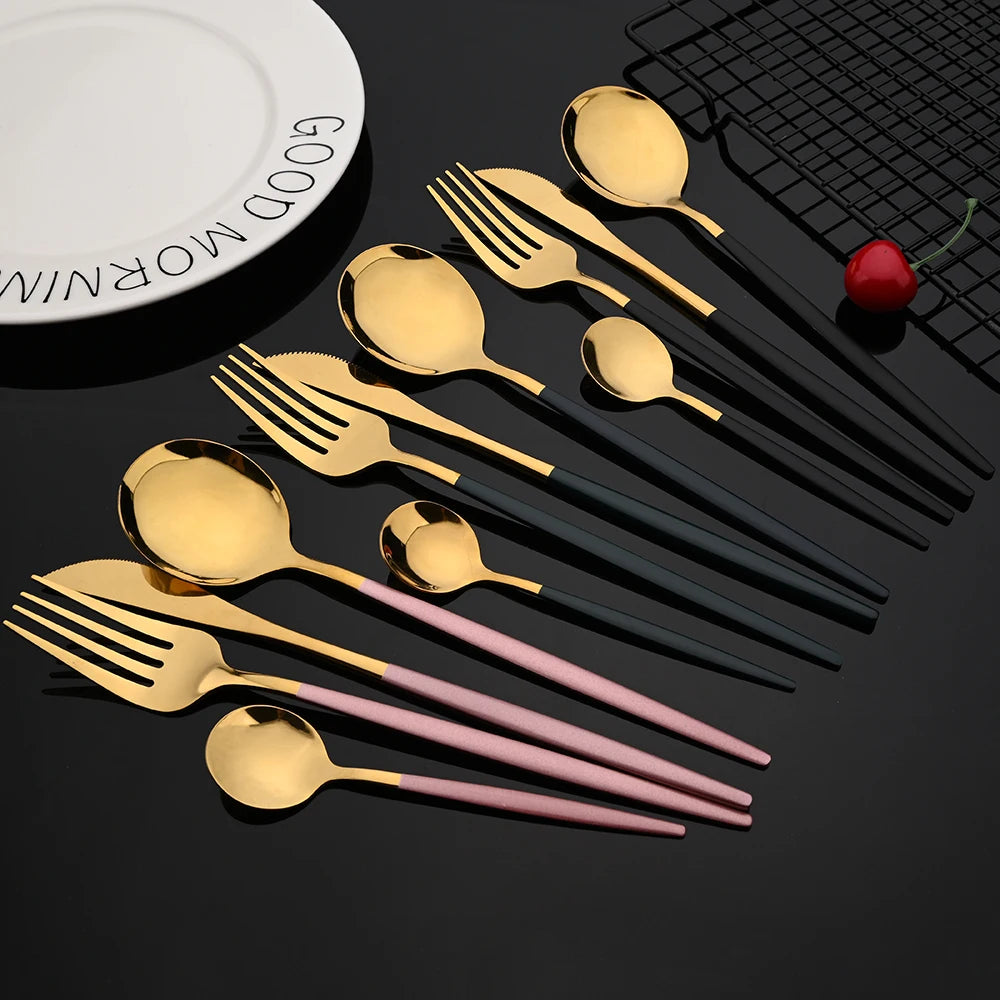 30Pcs/Set Stainless Steel Multi Colored Dinnerware Set - SHINE