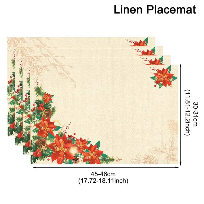 Linen Christmas Tree Placemats - NOEL