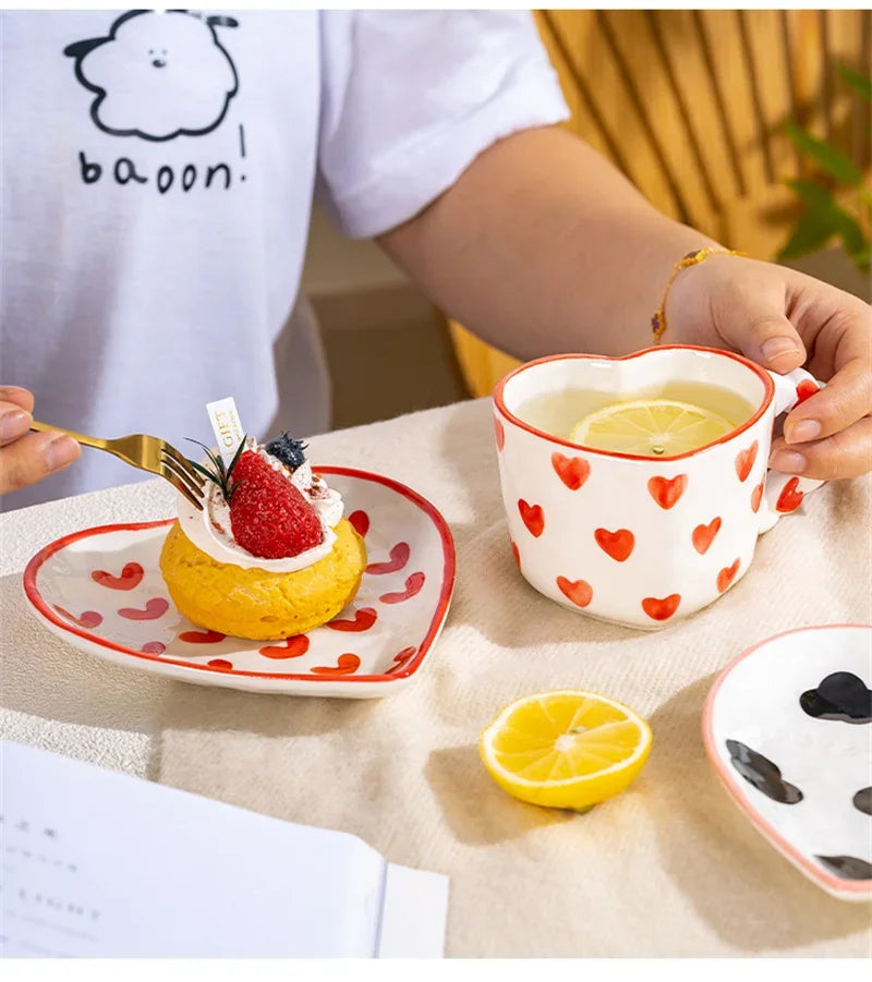 Heart Shape Coffee cup with Saucer Hand Painted - ROMANTIC