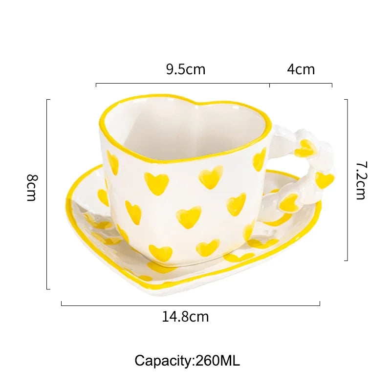 Heart Shape Coffee cup with Saucer Hand Painted - ROMANTIC