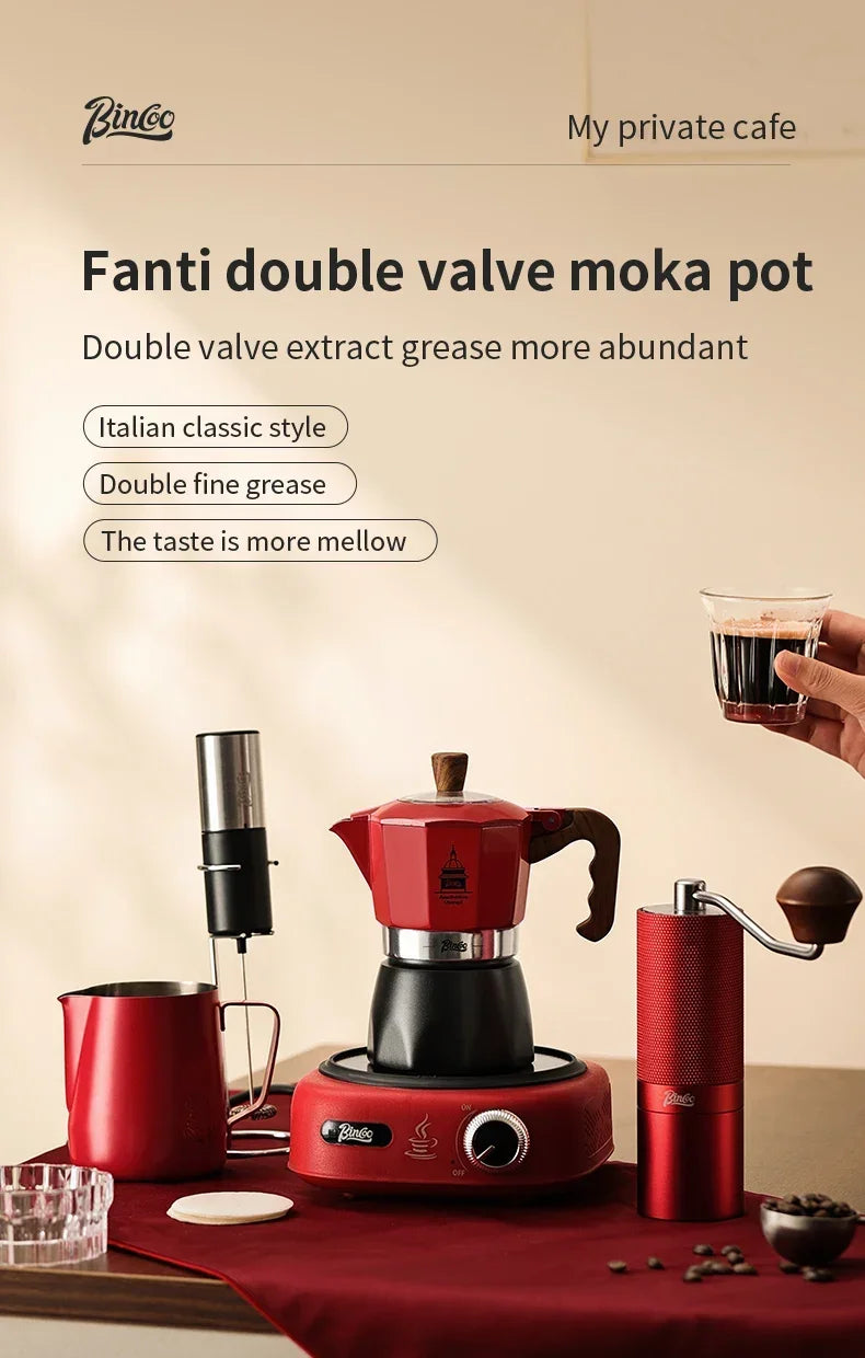 Electric Coffee Moka Pot - BLACK AND RED
