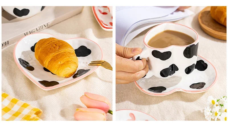 Heart Shape Coffee cup with Saucer Hand Painted - ROMANTIC