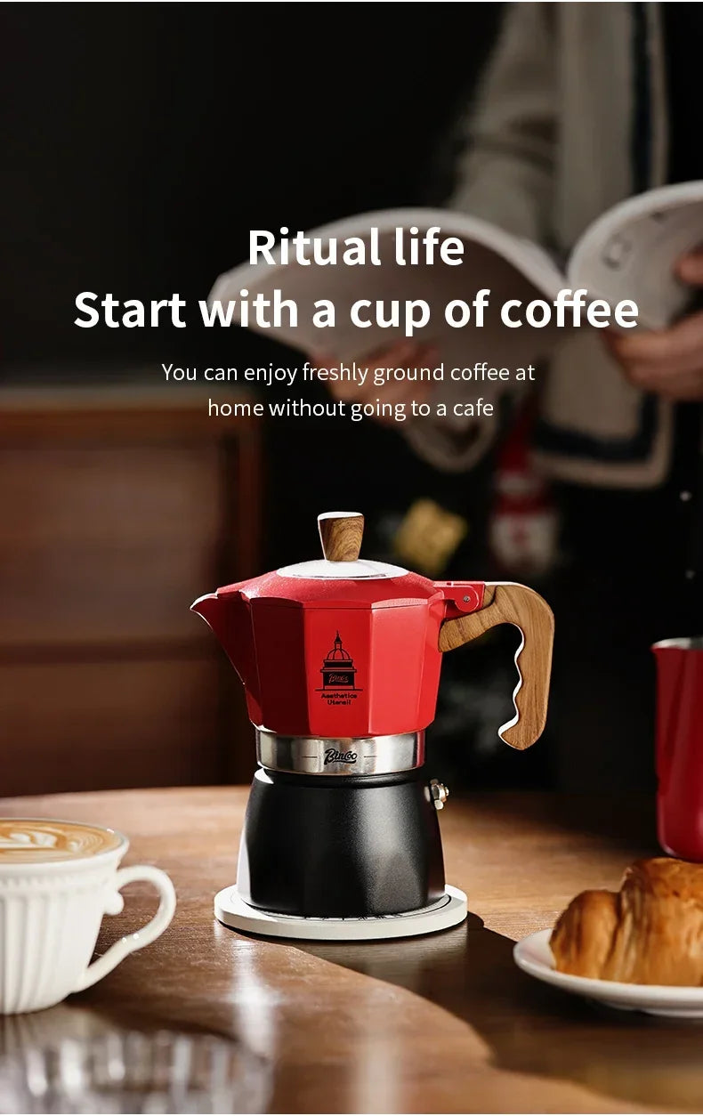 Electric Coffee Moka Pot - BLACK AND RED