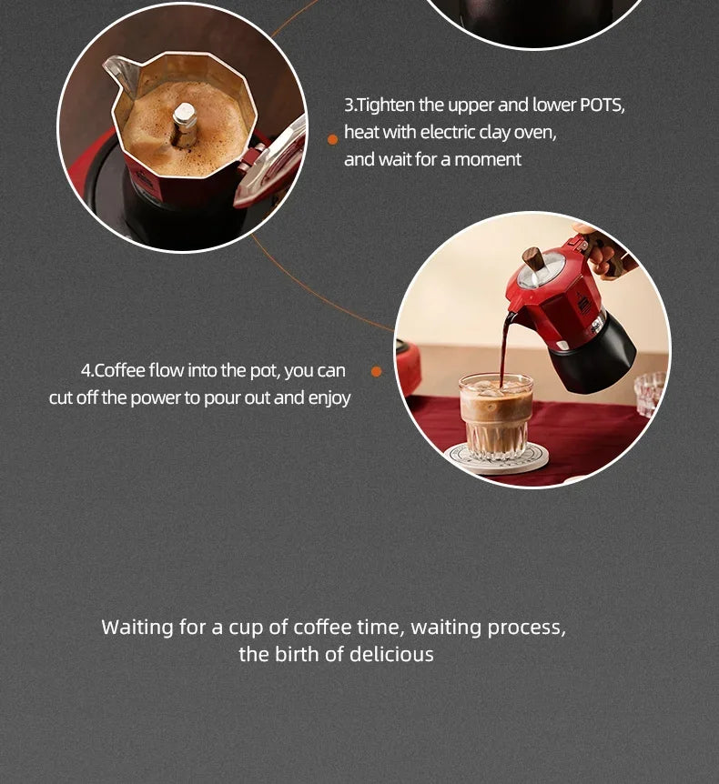 Electric Coffee Moka Pot - BLACK AND RED