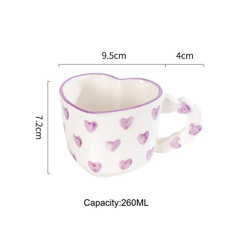 Heart Shape Coffee cup with Saucer Hand Painted - ROMANTIC