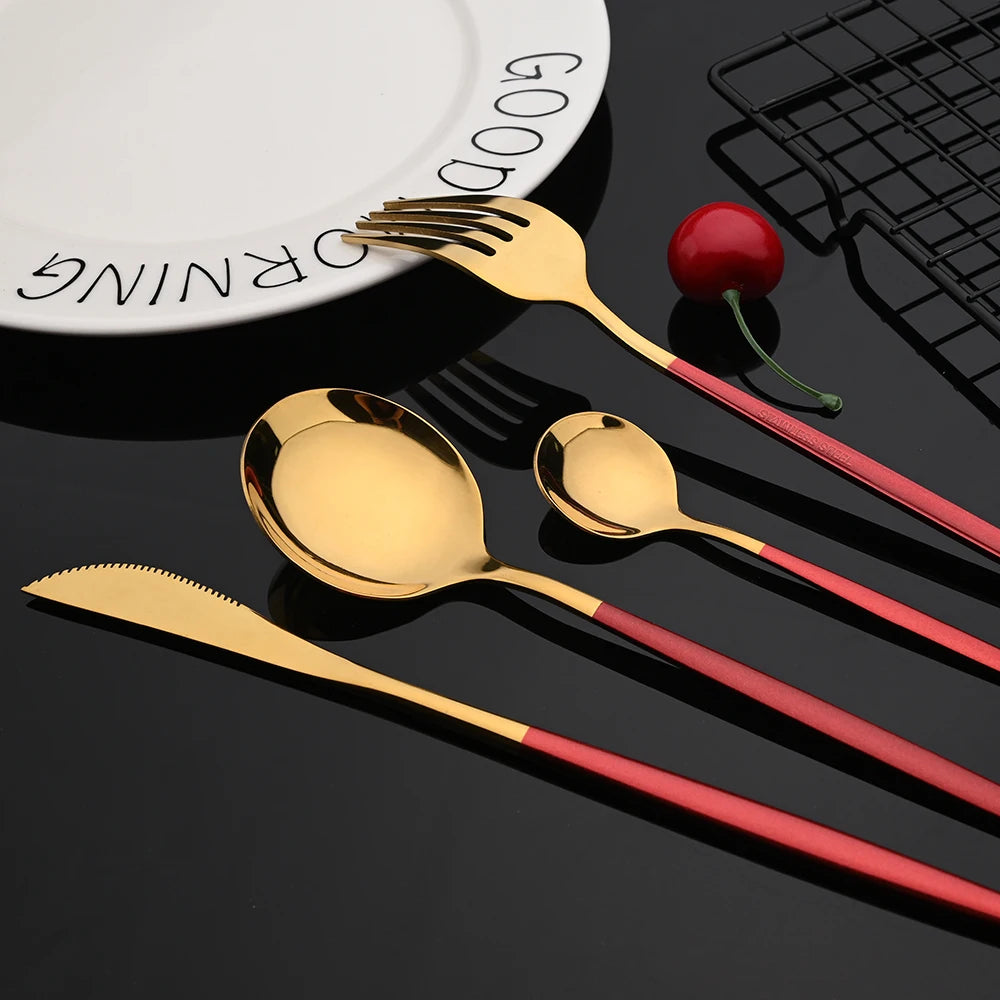 30Pcs/Set Stainless Steel Multi Colored Dinnerware Set - SHINE