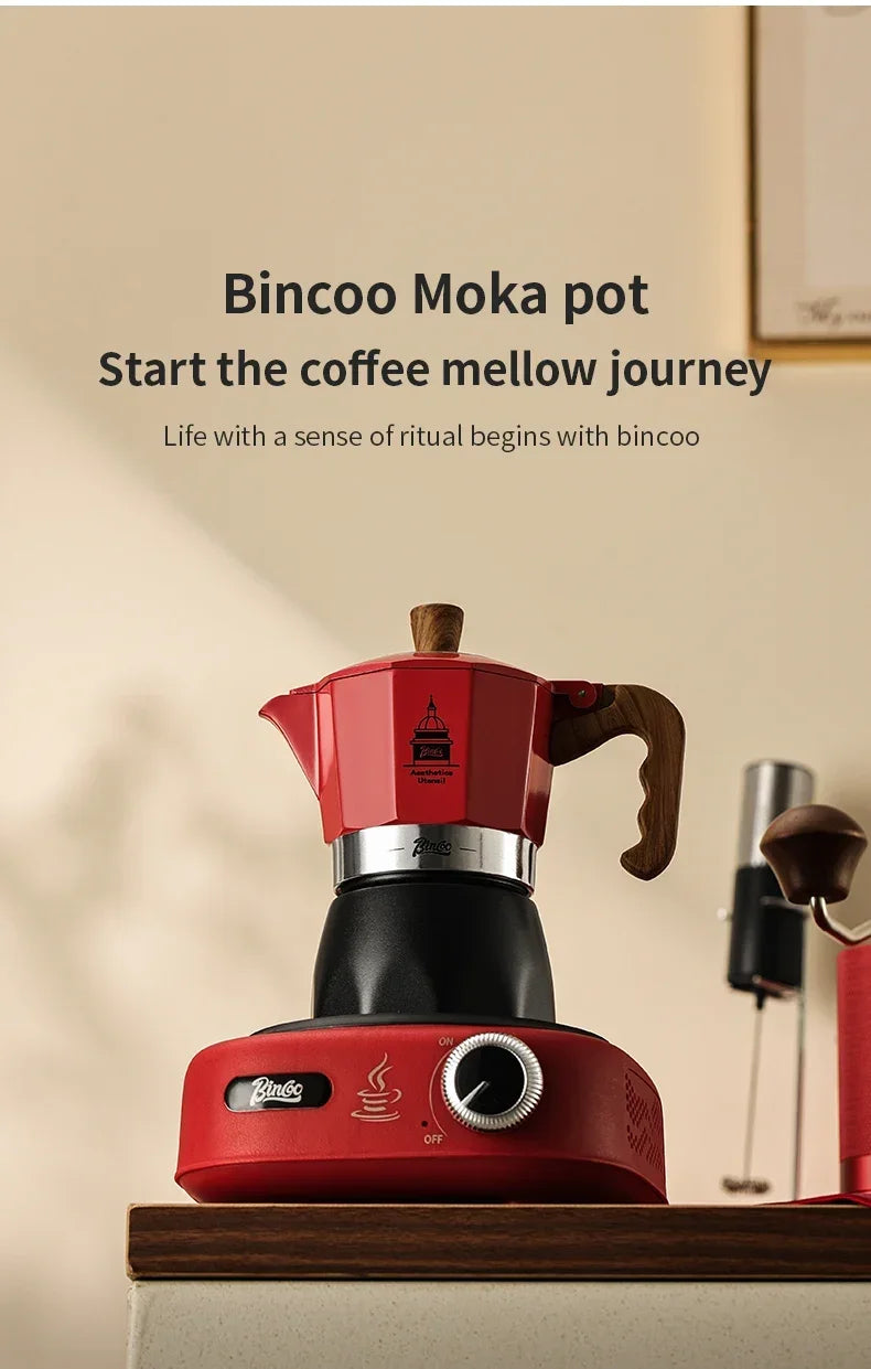 Electric Coffee Moka Pot - BLACK AND RED