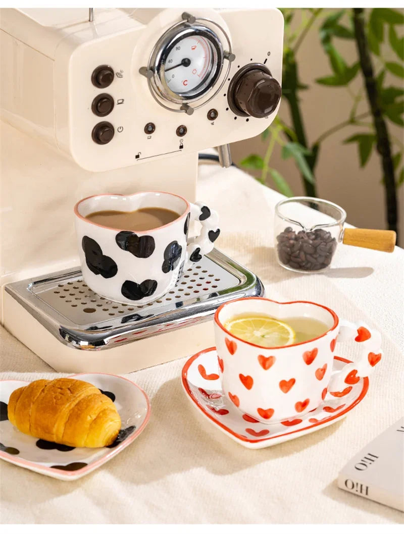 Heart Shape Coffee cup with Saucer Hand Painted - ROMANTIC