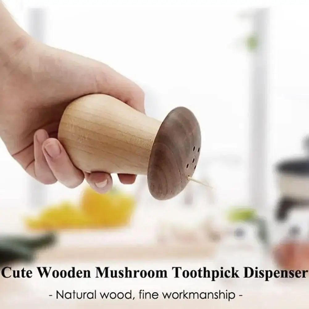 Walnut Wood Mushroom Toothpick Holder Dispenser - SHROOM