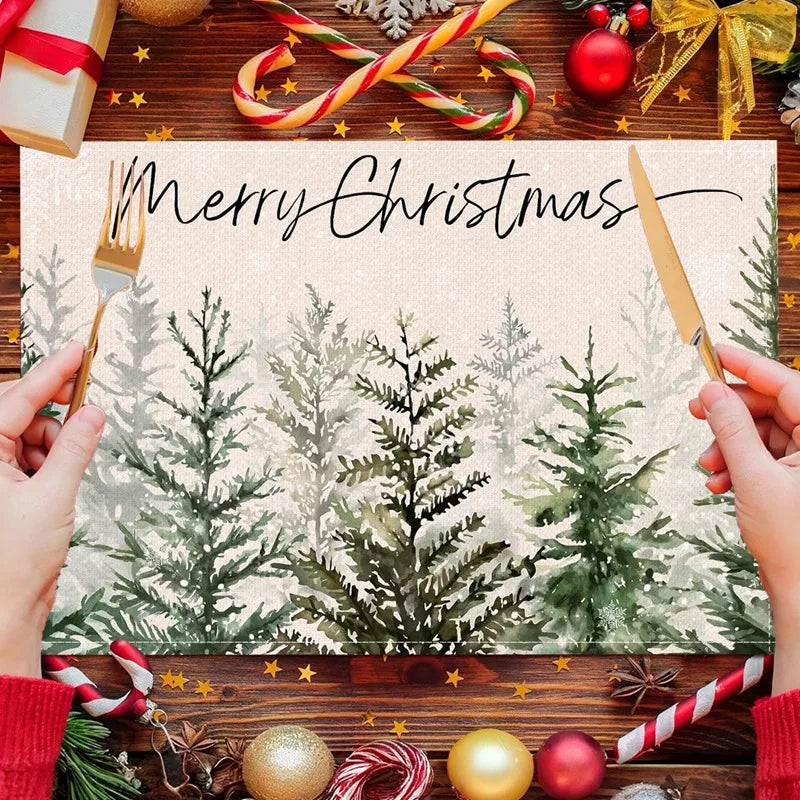 Linen Christmas Tree Placemats - NOEL