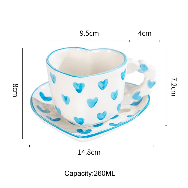 Heart Shape Coffee cup with Saucer Hand Painted - ROMANTIC