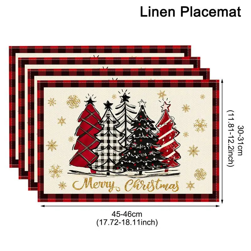 Linen Christmas Tree Placemats - NOEL