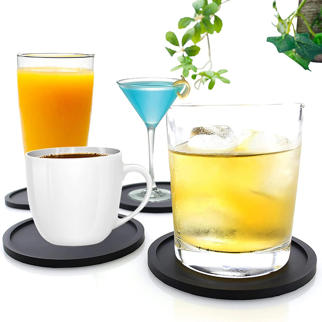 Non Slip Silicone Drink Coasters 4PCS - BLACK