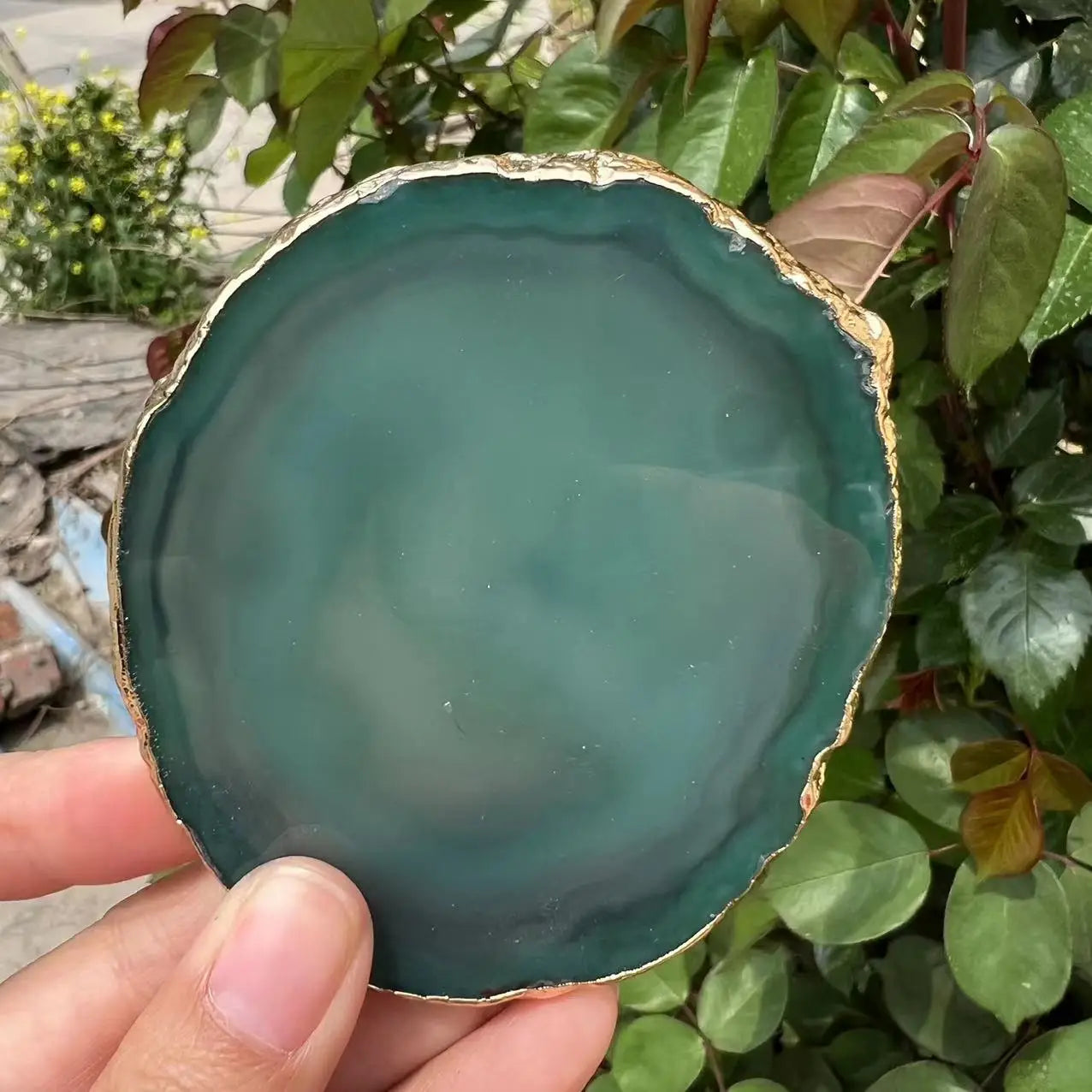 natural agate coasters crystal gold trim - PLACCA