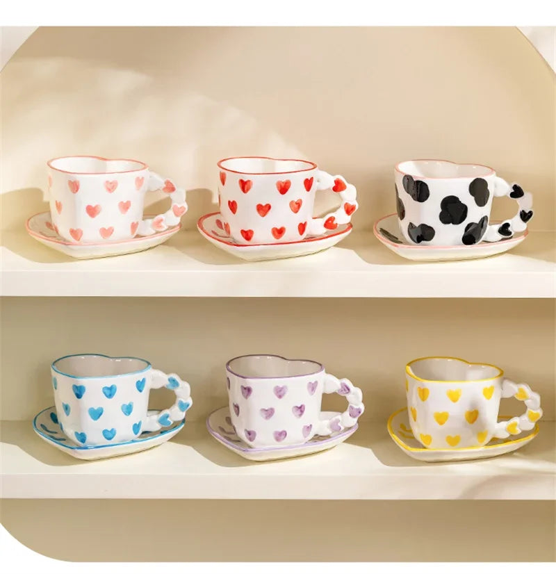 Heart Shape Coffee cup with Saucer Hand Painted - ROMANTIC
