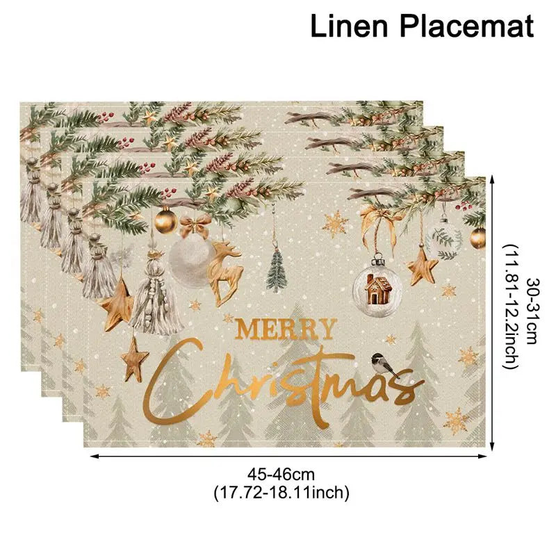 Linen Christmas Tree Placemats - NOEL
