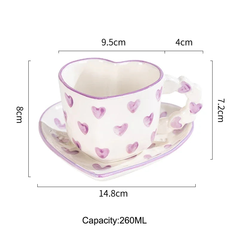 Heart Shape Coffee cup with Saucer Hand Painted - ROMANTIC