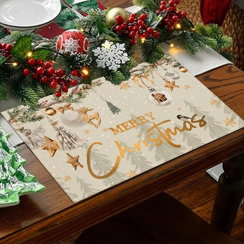 Linen Christmas Tree Placemats - NOEL