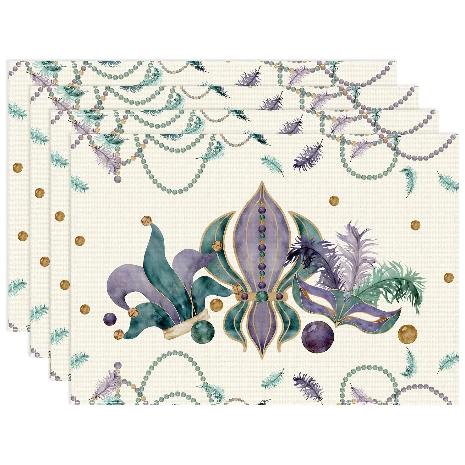 4pcs Feather Iris Table Mats - MARDI GRAS