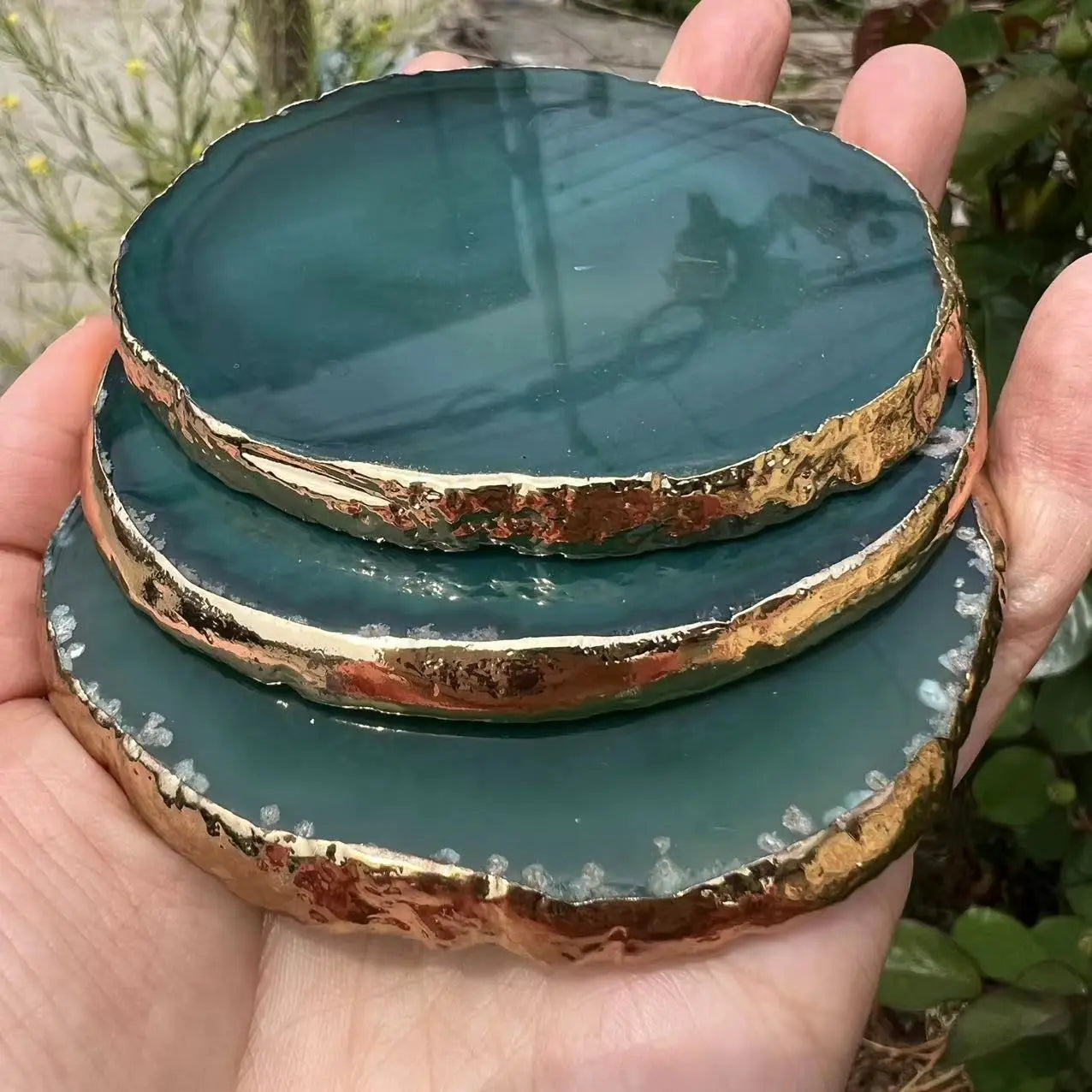 natural agate coasters crystal gold trim - PLACCA