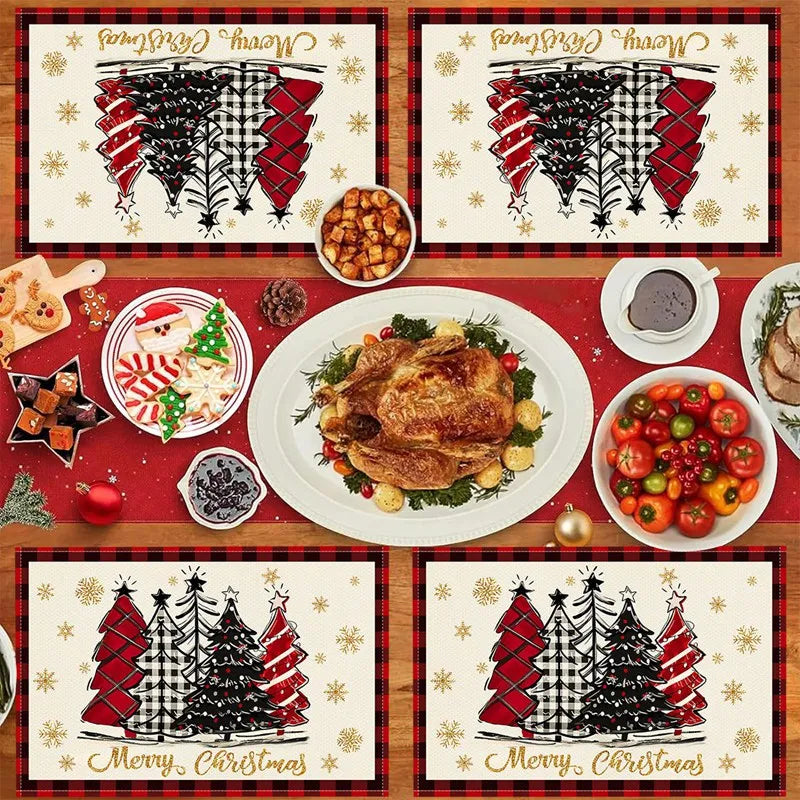 Linen Christmas Tree Placemats - NOEL