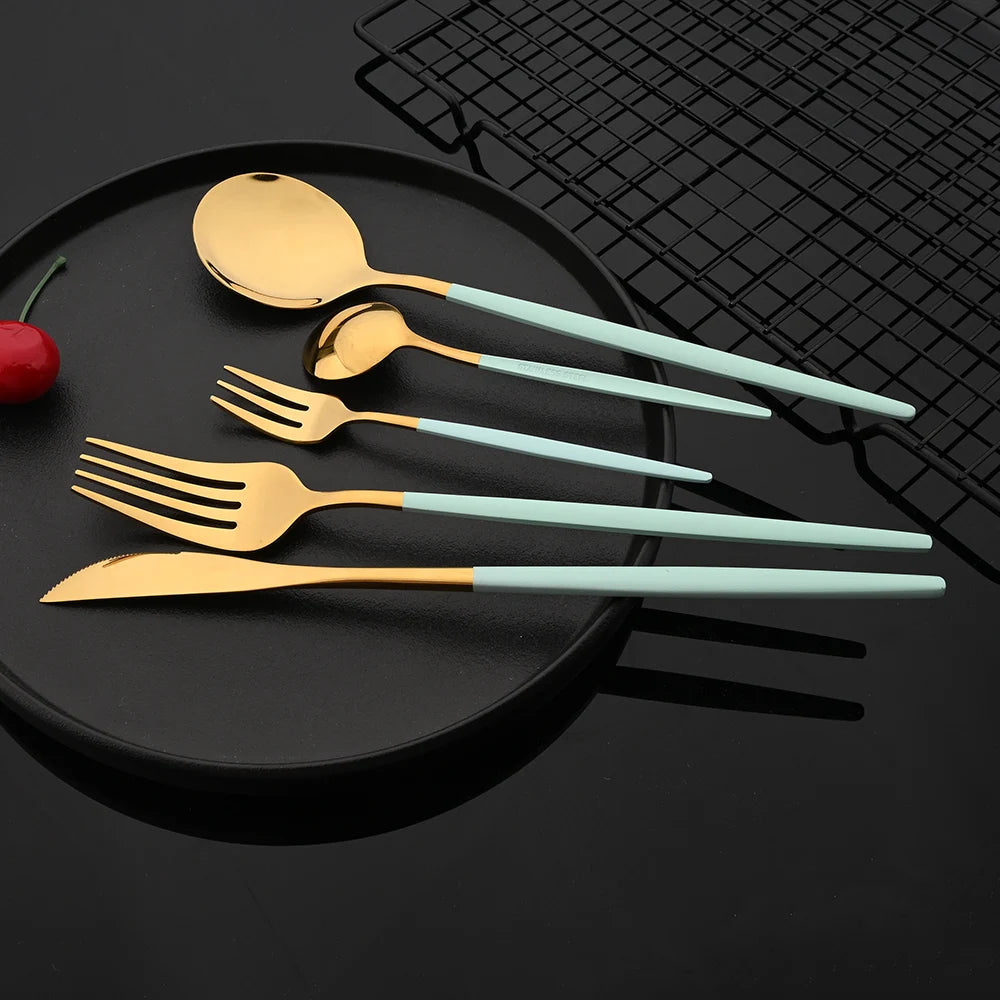 30Pcs/Set Stainless Steel Multi Colored Dinnerware Set - SHINE