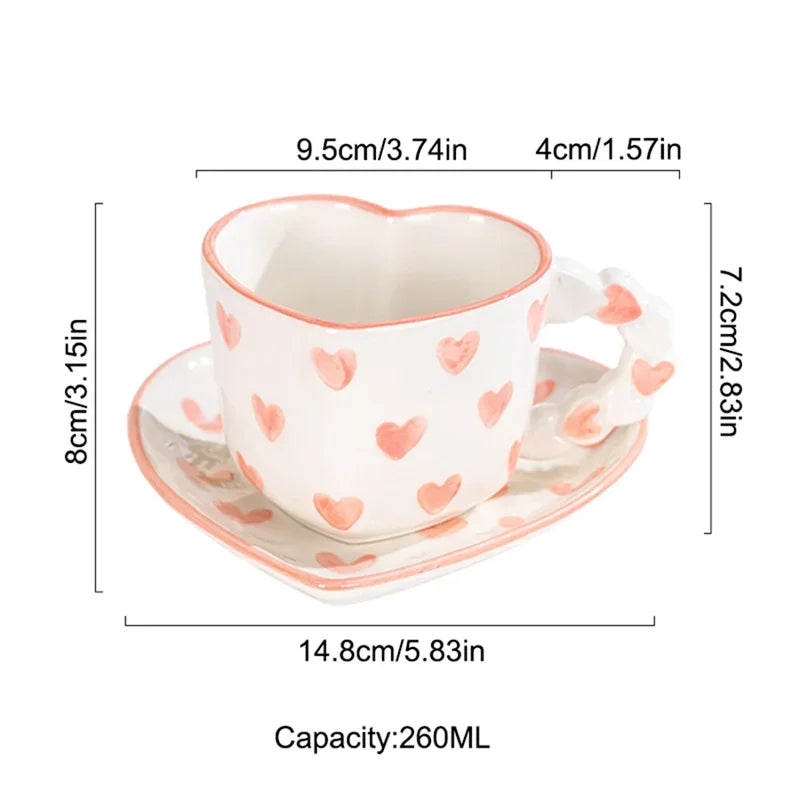 Heart Shape Coffee cup with Saucer Hand Painted - ROMANTIC