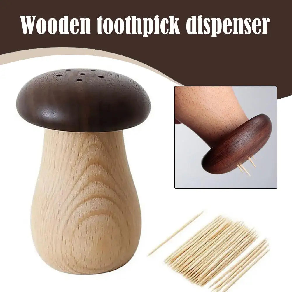 Walnut Wood Mushroom Toothpick Holder Dispenser - SHROOM