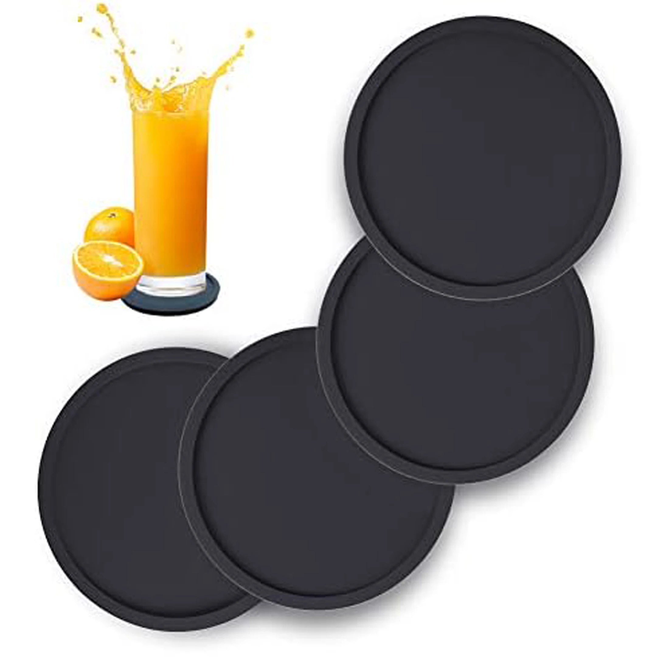 Non Slip Silicone Drink Coasters 4PCS - BLACK