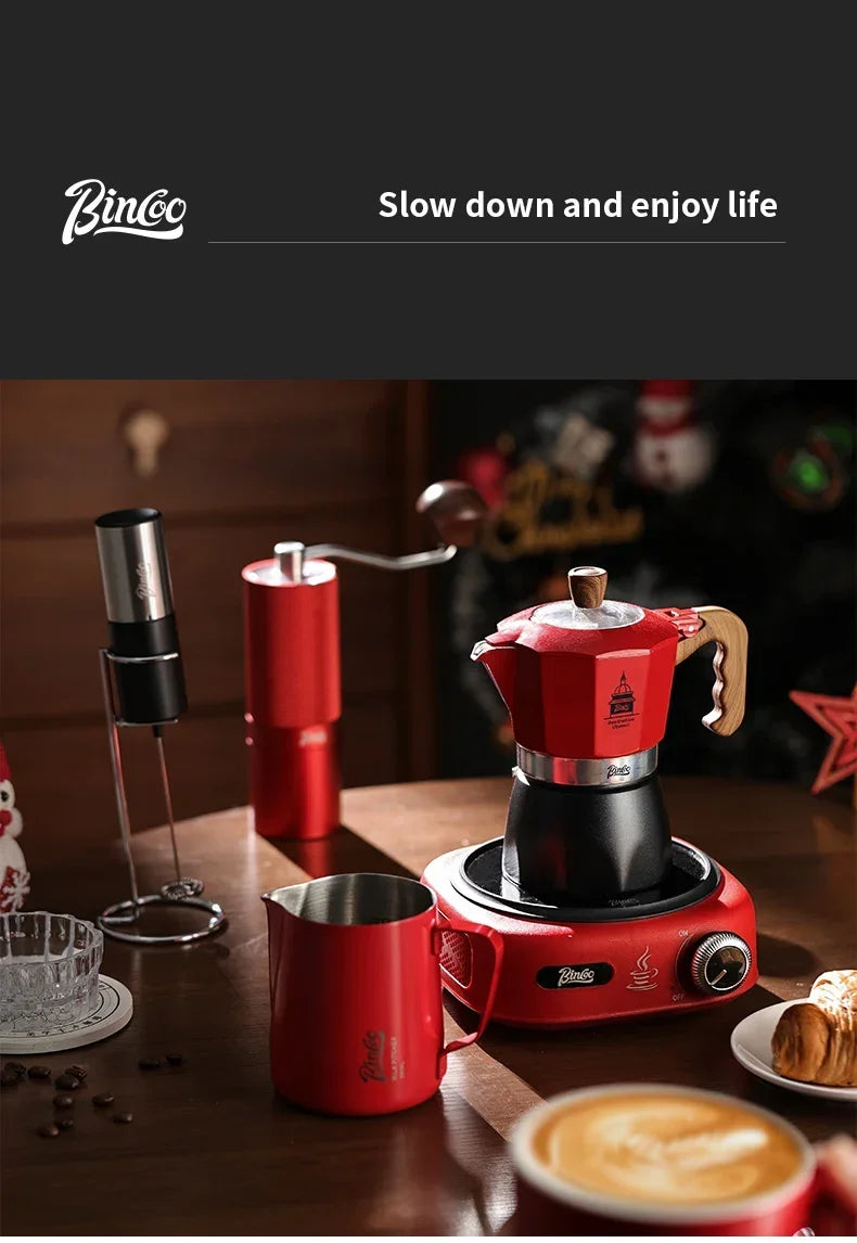 Electric Coffee Moka Pot - BLACK AND RED