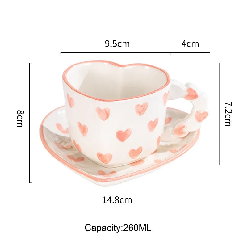 Heart Shape Coffee cup with Saucer Hand Painted - ROMANTIC