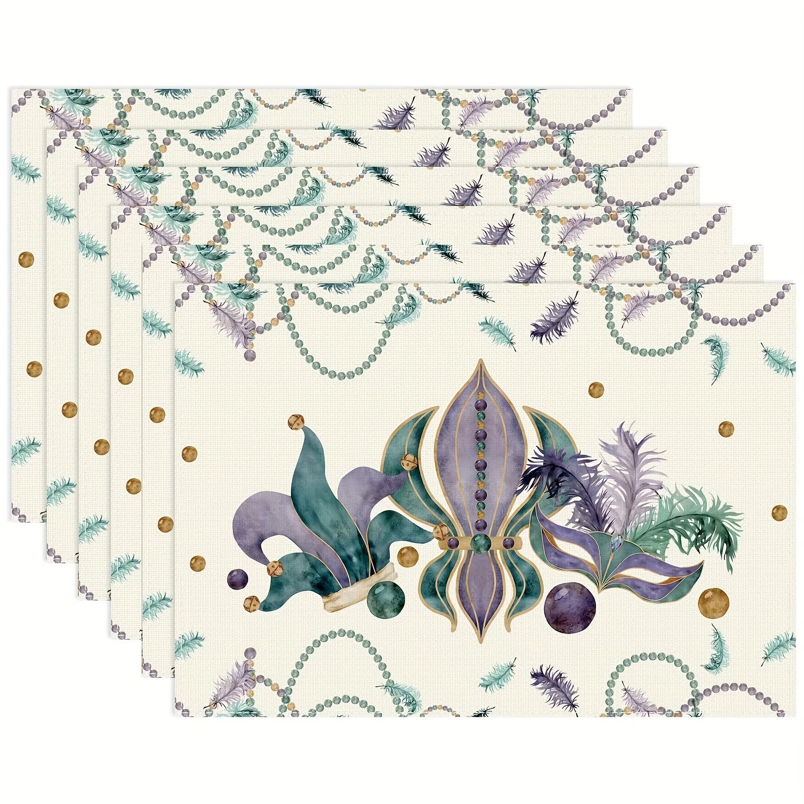 4pcs Feather Iris Table Mats - MARDI GRAS