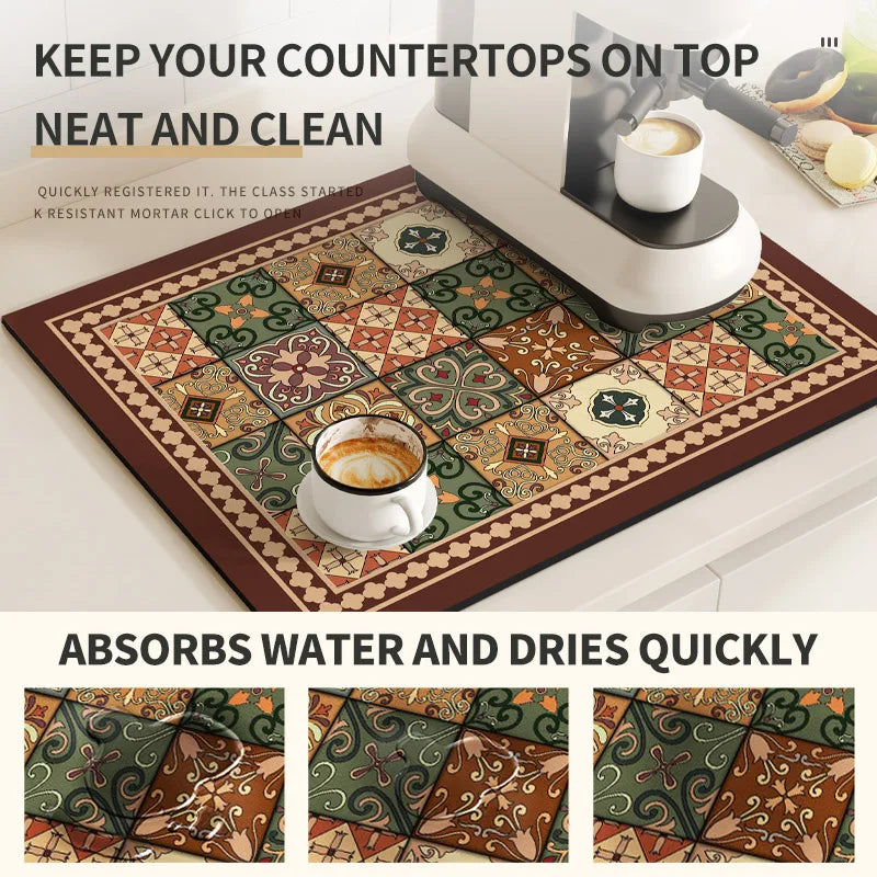 Coffee Mat Quick Drying Draining Board - RETRO