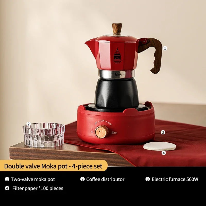 Electric Coffee Moka Pot - BLACK AND RED