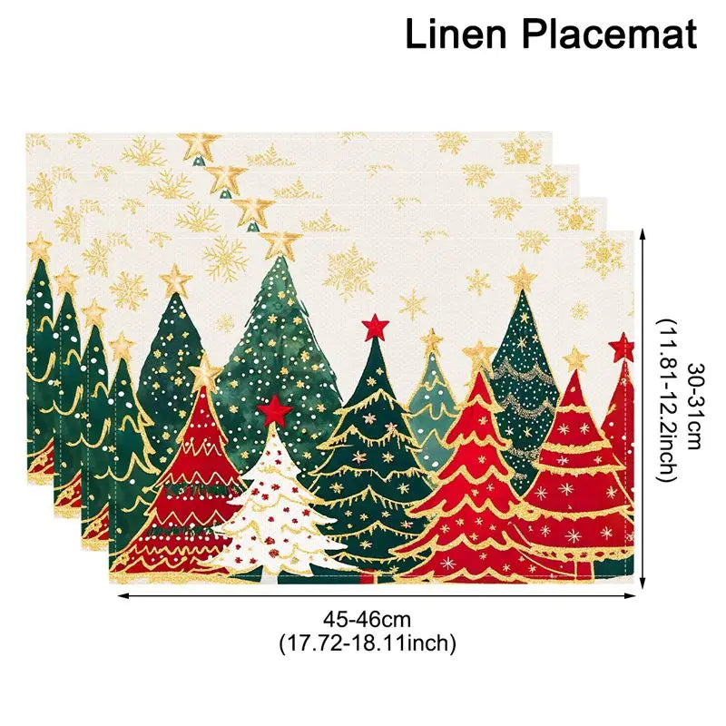 Linen Christmas Tree Placemats - NOEL