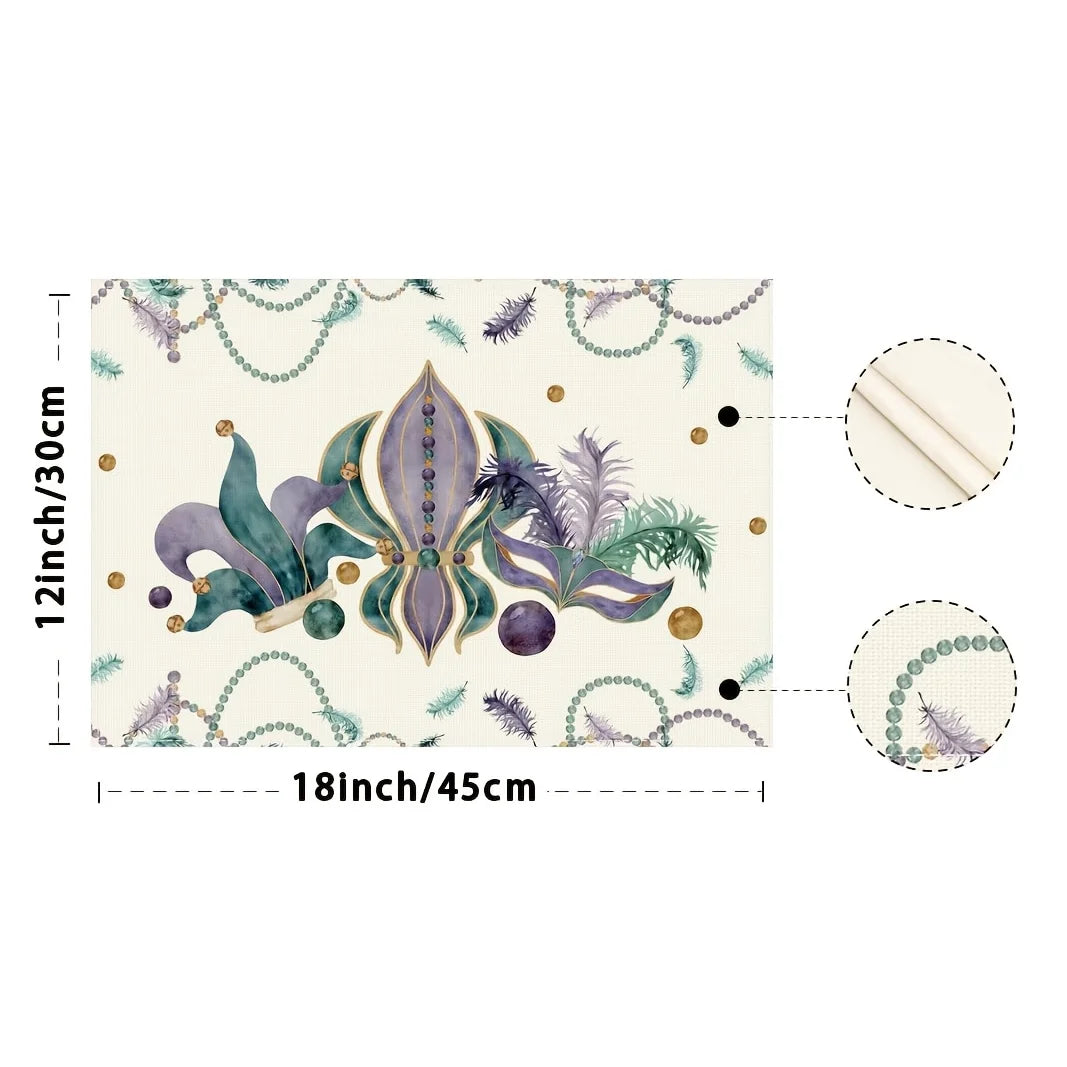 4pcs Feather Iris Table Mats - MARDI GRAS