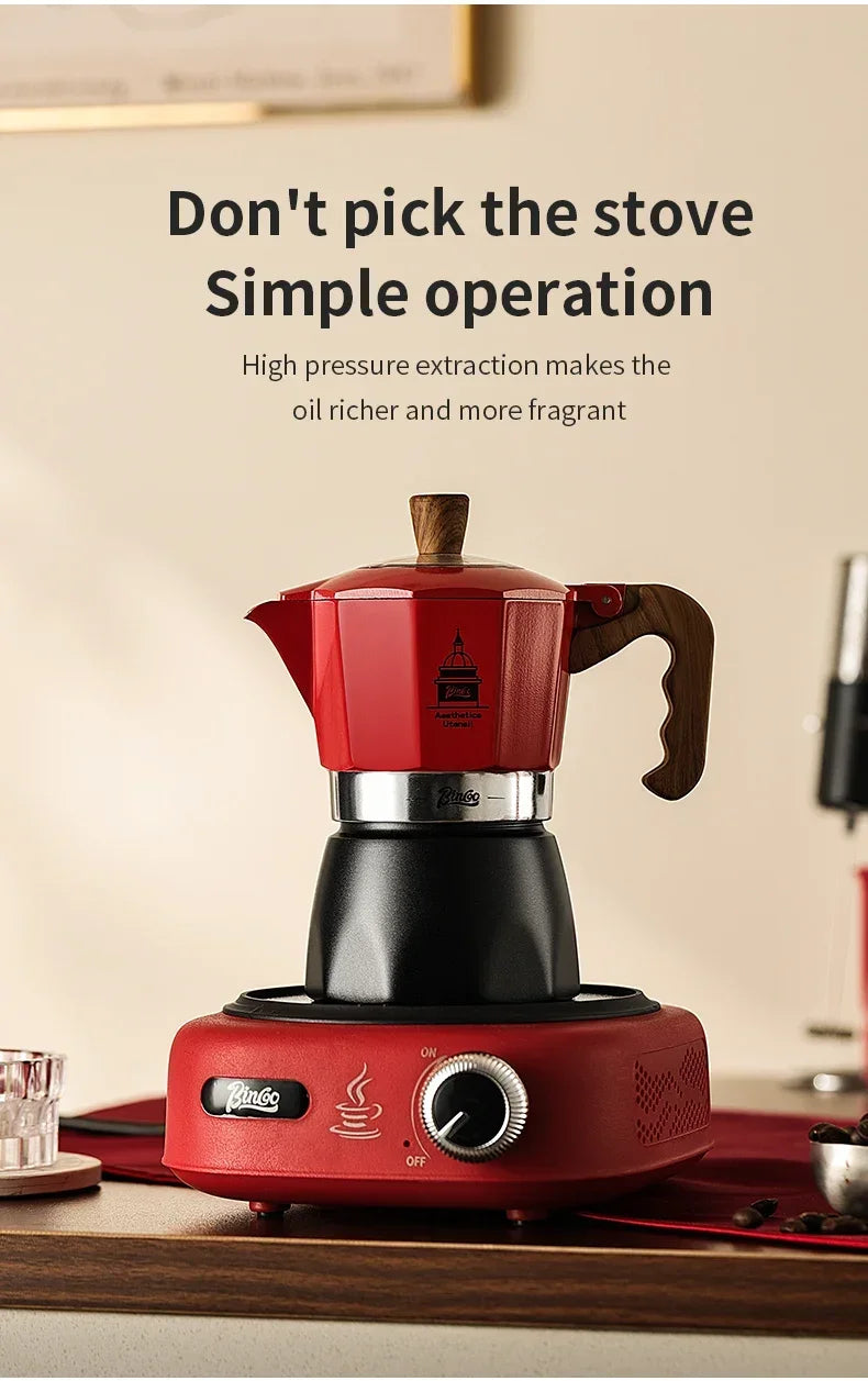 Electric Coffee Moka Pot - BLACK AND RED