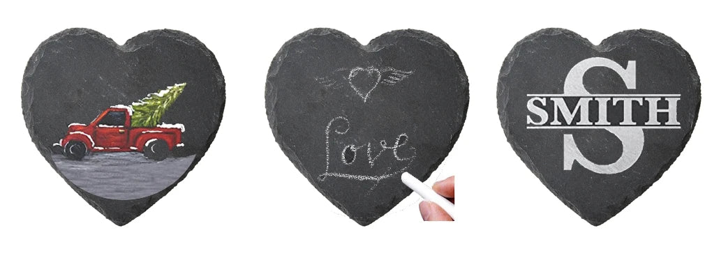 8pcs Heart Shape Black Slate Stone Coasters - SLATE