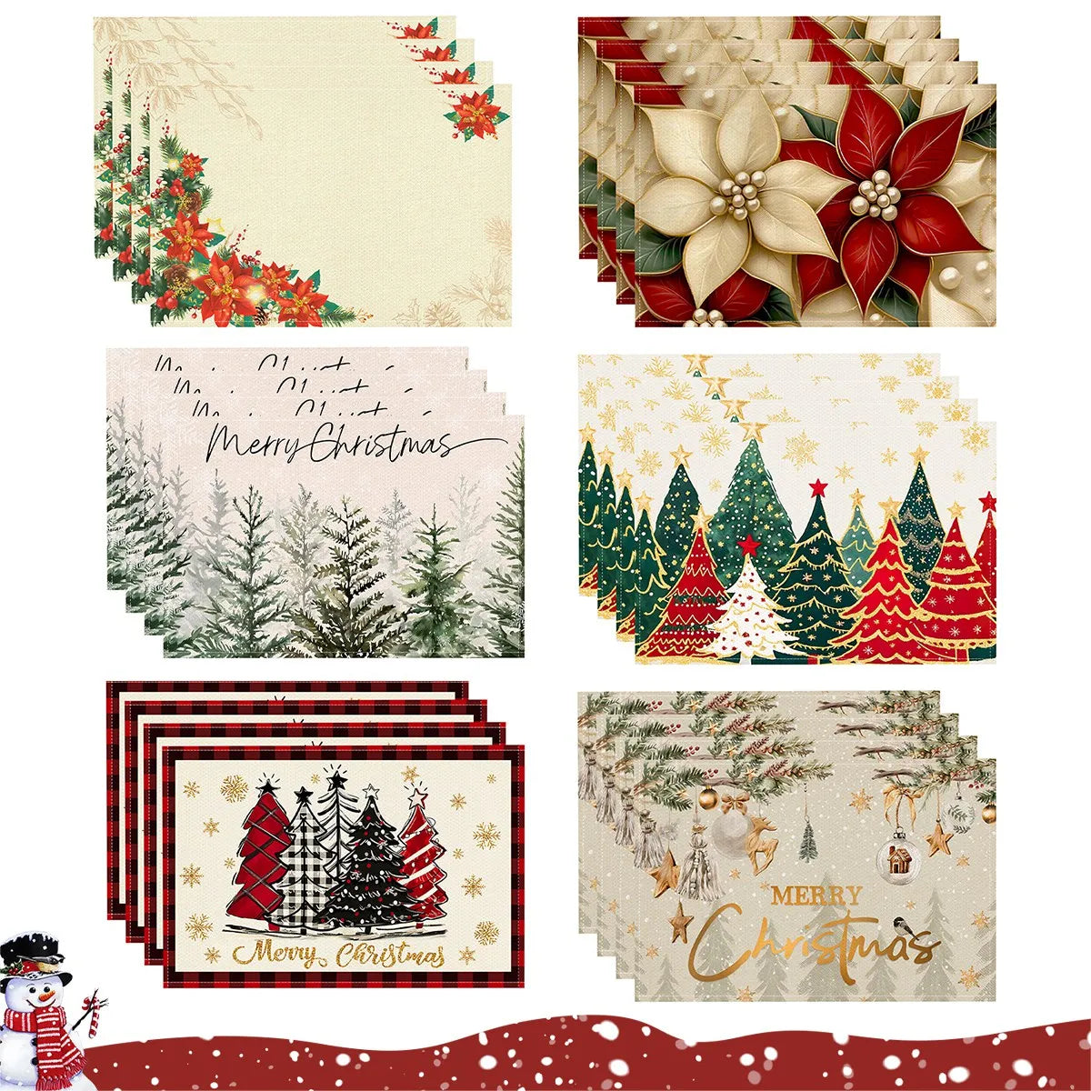 Linen Christmas Tree Placemats - NOEL
