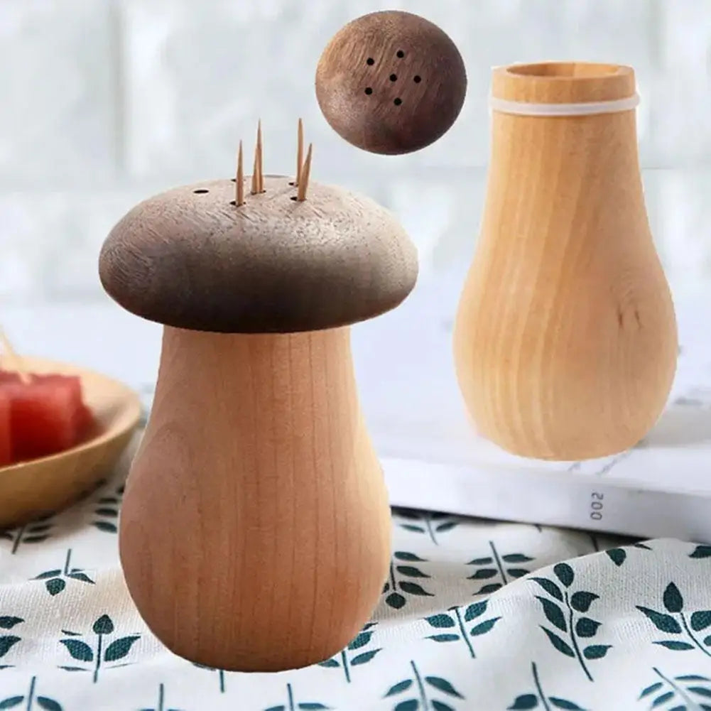 Walnut Wood Mushroom Toothpick Holder Dispenser - SHROOM