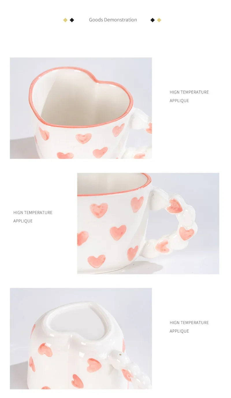 Heart Shape Coffee cup with Saucer Hand Painted - ROMANTIC