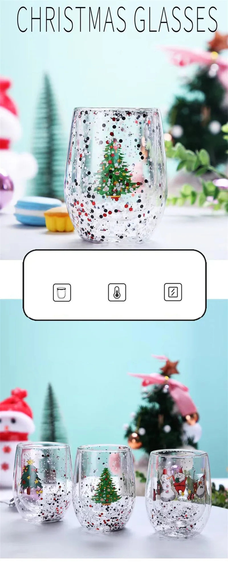 Christmas Double Wall Glass cups - JOLLY